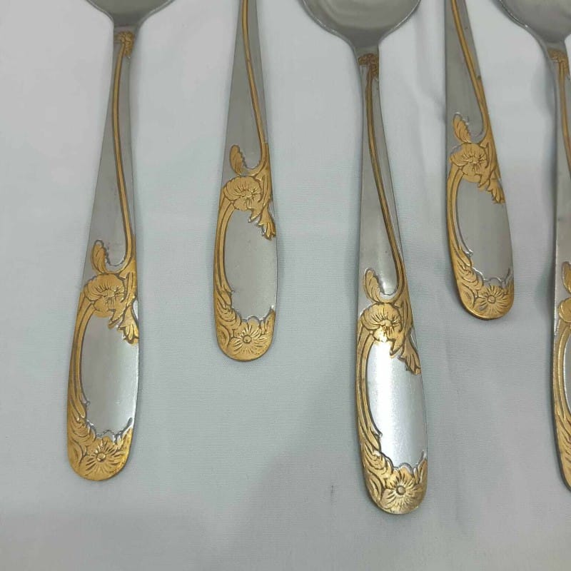 Picture of TXC 6 pcs golden color design Desert spoon stainless steel desert spoon 8 inches long same as picture-Silver