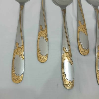 Picture of TXC 6 pcs golden color design Desert spoon stainless steel desert spoon 8 inches long same as picture-Silver