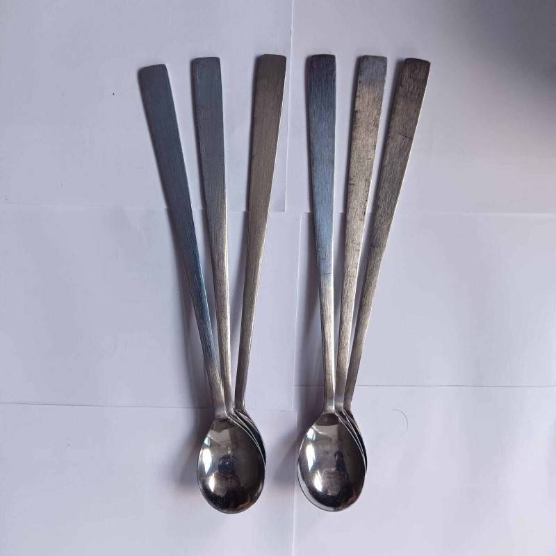 Picture of Long Handle pickling spoon 6 Pieces Stainless Steel Teaspoon Coffee Dessert Mixing Spoon Round Soup Spoon 19cm-Silver