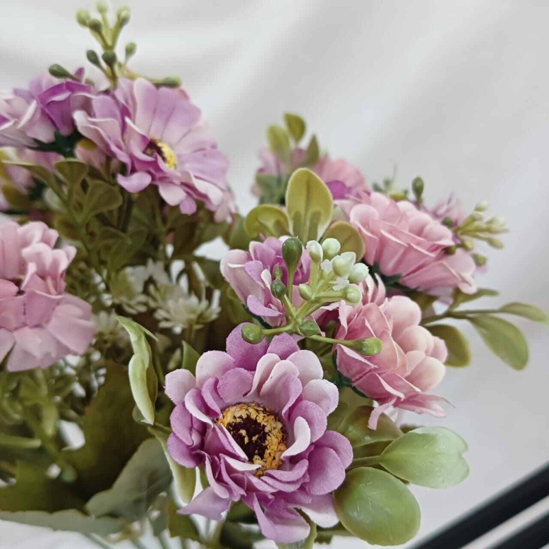 Picture of "Silk Chrysanthemum Flower Bunch, 18 Multicolor Blooms per Stick, 2 Sticks, 32x20 cm, Artificial and Realistic, Ideal for Home, Wedding, and Garden Decoration, Made of Durable Fabric and Plastic."-Multicolor