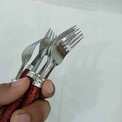 Picture of 6 pcs colorful handle stainless steel Fork spoon set 15 cm long-Red