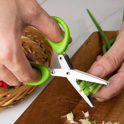 Picture of 1 pcs Muti-Layers Kitchen Scissors Stainless Steel Vegetable Cutter Scallion Herb Laver Spices cooking Tool Cut Kitchen Accessories-Multicolor