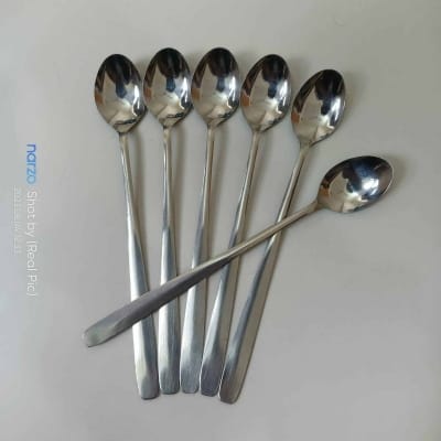 Picture of Rosy Long Handle pickling spoon 12 Pieces Stainless Steel Teaspoon Coffee Dessert Mixing Spoon Round Soup Spoon 8 inches-Silver