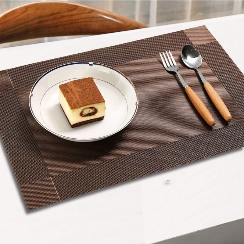 Picture of 6 pcsPlacemats with Table Runner Set Place Mats Woven Vinyl Heat Resistant Washable Kitchen Tablemat for Dining Table Indoor Outdoor Placemat (1 Table Runner and 6 Placemats_coffee)-Coffee