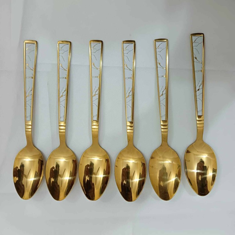Picture of 6 pcs Best quality golden color imported Tea spoon for denner golden color mirror polish spoon 15cm long-Gold