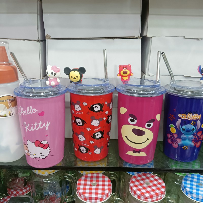 Picture of Kawaii Sippy Cup Anime Figure Hello Kitty Good Looking Doll 450Ml Straight Drink Insulation Cooler Car Girls Cup with stainless steel straw-design-3
