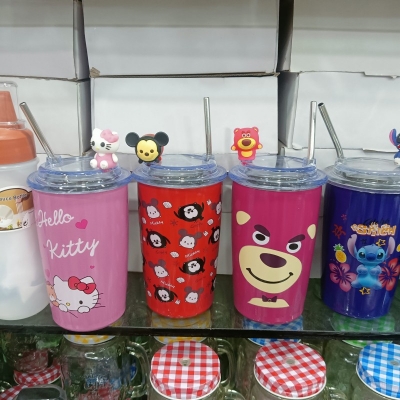 Picture of Kawaii Sippy Cup Anime Figure Hello Kitty Good Looking Doll 450Ml Straight Drink Insulation Cooler Car Girls Cup with stainless steel straw-design-3
