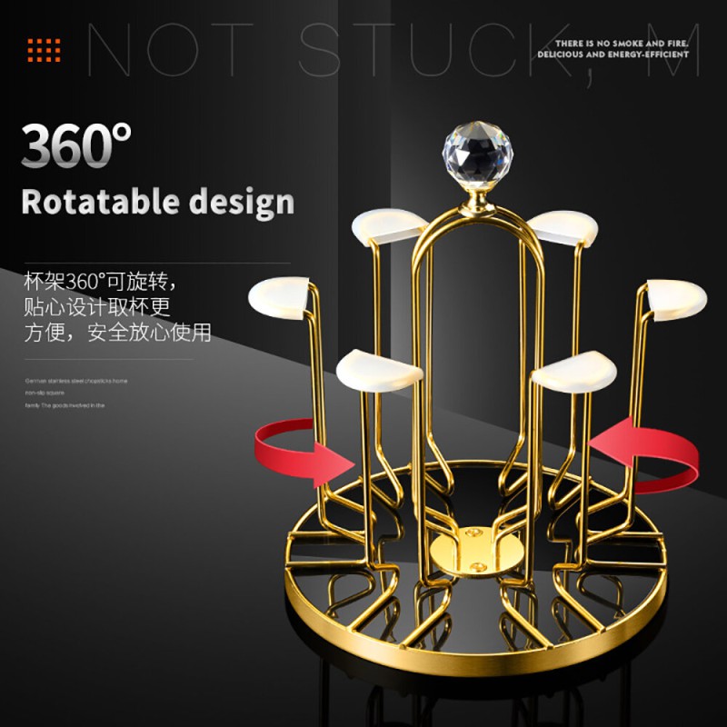 Picture of Lavish indulgent - Kitchen Rotating Tableware Drainer Water Cup Rack Drying Drainer Cup Holder Home Storage Organizer - Easy To maintain-Gold