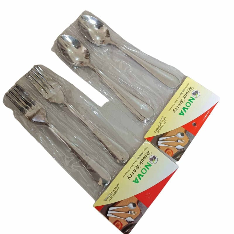 Picture of Nova-12pcs stainless steel spoon set 6 pcs Tea spoon and 6 pcs fork spoon combo pake 12 silver color mirror polish spoon 15cm long heavy spoon dishware save easy to clean (12pcs set)-Silver