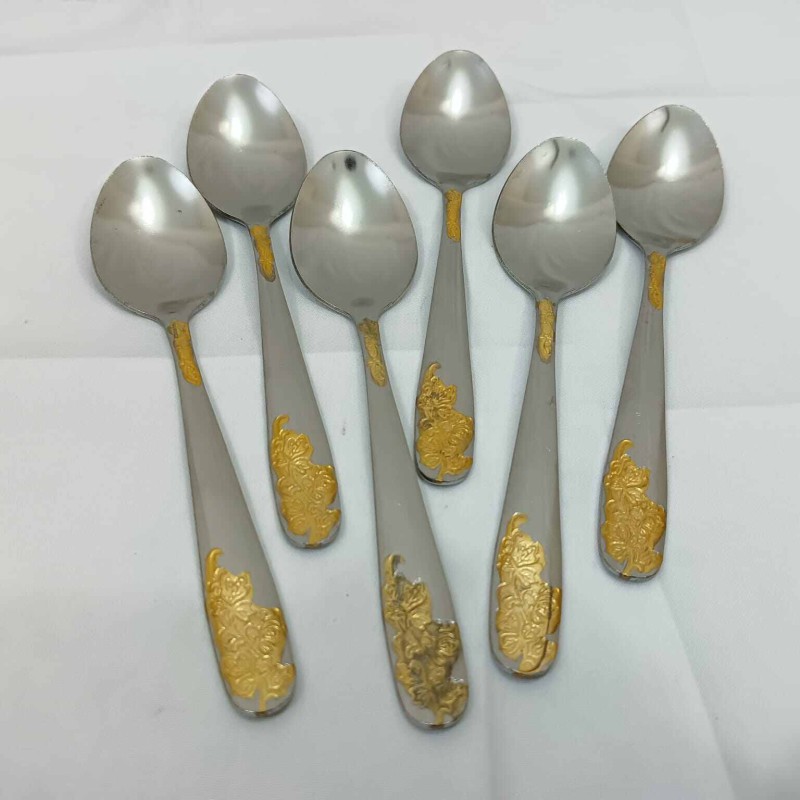 Picture of TXC 6 pcs stainless steel golden design Tea spoon silver color 15cm long-Silver