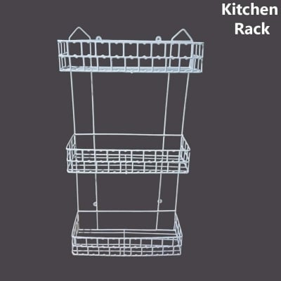 Picture of 2 pcs set, 1 pcs 3 Step and 1 pcs 2 step square shape Walls For The Kitchen Hanging Rack - Optimize Your Kitchen Storage With This square shape Hanging Rack made is high quality iron stick white colour, made is high quality iron stick white colour combo p-White
