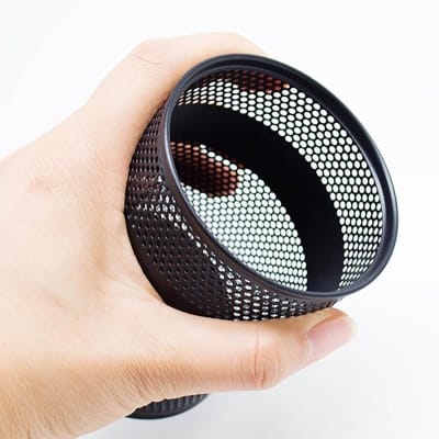Picture of "Black Metal Mesh Round Pen Holder - Multifunctional Desk Organizer, Durable, Fireproof, High-Temperature Resistant, Coated Finish, 9.5 x 8.5 cm, Ideal for Office & Home, 1 Piece"-Black