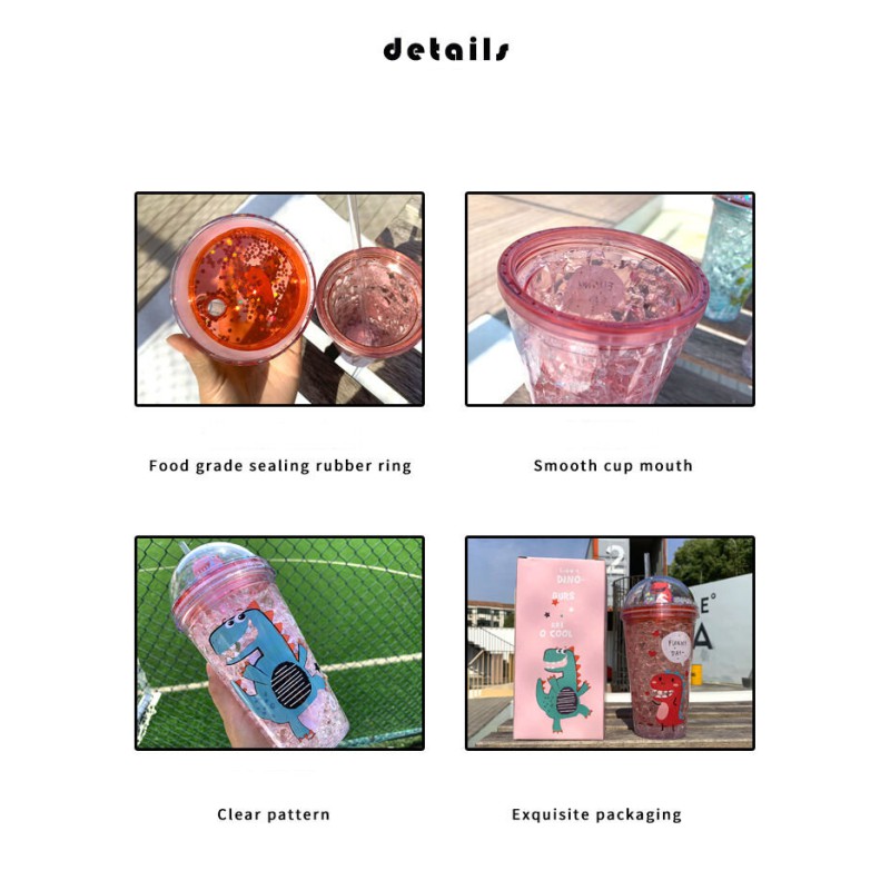 Picture of Children's Plastic Cup with Straw, for Dinosaur Dolls, 2 Layers, Freezer Water Bottle, Summer Gift-Multicolor