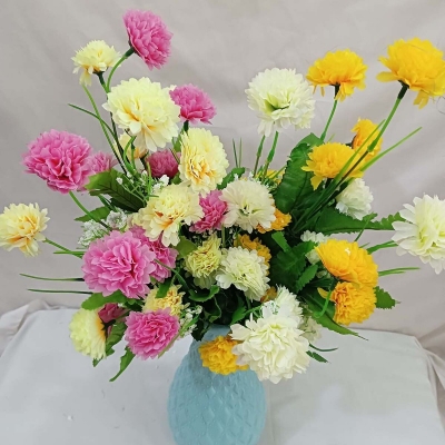 Picture of 40cm Long Multicolor Silk Flowers - 2 Pieces, 40-50 Heads with Vase - Perfect for Home, Restaurant, Wedding, and Festival Decor-Multicolor