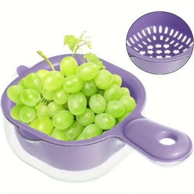 Picture of 1 Pcs Plastic Colander with Handle - Perfect for Rinsing Fruits and Vegetables - Veggie Washing Basin - Fruit Drainer Bowl - Mixed Multicolor-Multicolor