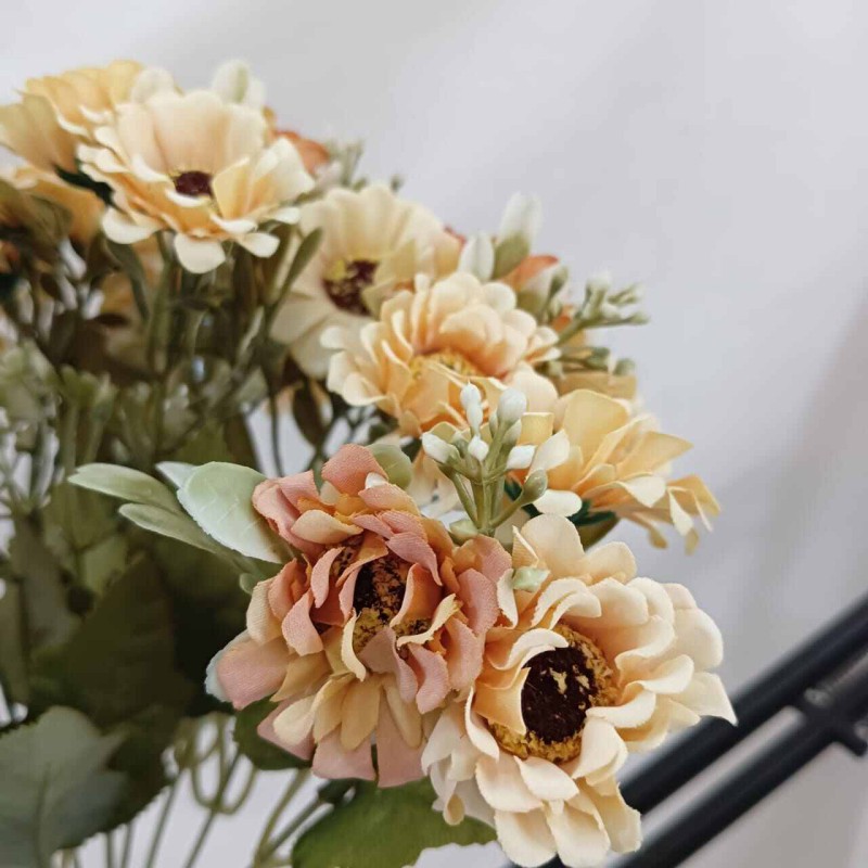 Picture of "2pcs Silk Daisy Bride Bouquets with Glass Vases, 14 Multicolor Artificial Sunflowers per Stick, 48x20 cm, Ideal for Home, Wedding, Christmas, and New Year Decor, Made from High-Quality Fabric and Plastic."-Multicolor