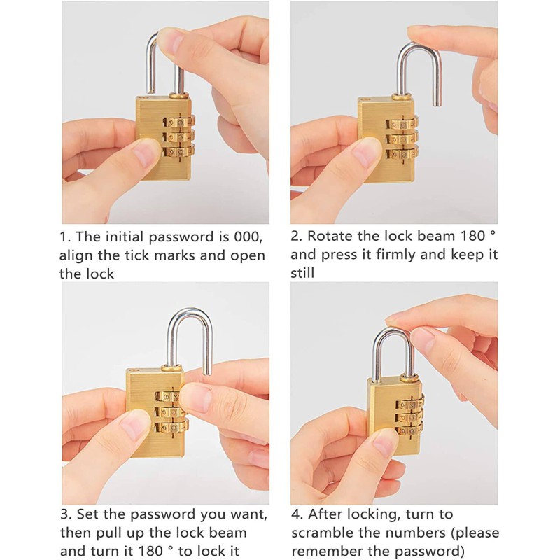 Picture of 3-Digit Resettable Brass Password Lock Combination Padlock  Combination lock padlock, 3 digits, number padlock, locker, ideal security combination lock for school, gym locker, cabinets, tool box, etc.-Gold