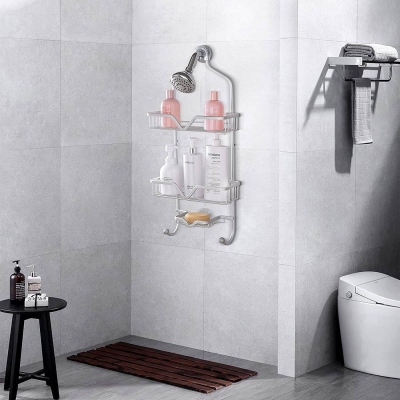 Picture of Bath Shower Caddy, Detachable Shower Caddy, 3-Tier Aluminum Extra Wide Space with Soap Tray and 2-Hooks for Shampoo, Conditioner, Razors, Towels, Silver-Silver