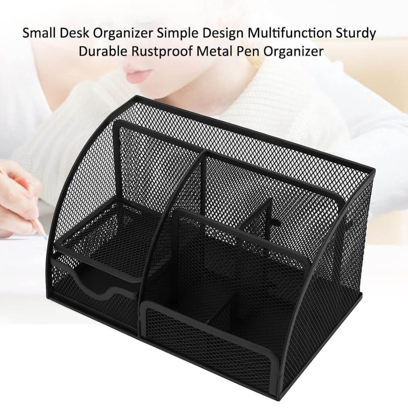 Picture of Desk Pen Holder, Multifunctional Sturdy Durable Classic Style Dorm Small Desk Organizer for Office Desk-Black