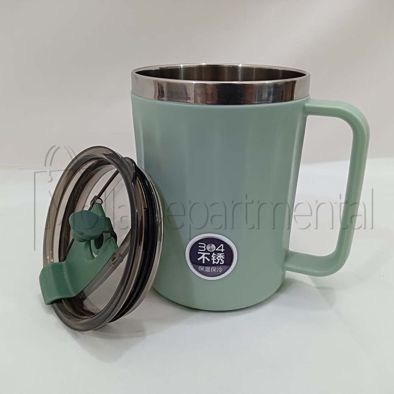 Picture of Arham Thermos Stainless Steel Vacuum for hot and Cold Beverages with Lid Handle (400 ml) (Blue) Stainless Steel Coffee Mug  (400 ml)-Green