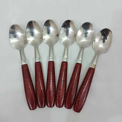 Picture of 6 pcs colorful handle stainless steel Tea spoon set 15 cm long-Red