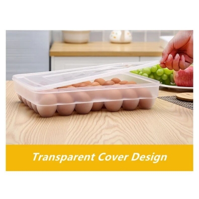 Picture of Durable 34-Grid Egg Storage Box with Lid, BPA-Free Food-Grade Plastic. Perfect Fit for Every Egg. Ideal for Refrigerator or Kitchen Use. Holds 34 Eggs. Quantity: 1 Pc.-White