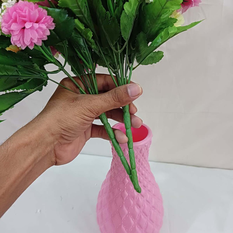 Picture of Multicolor 40-50 Heads Silk Flower Sticks - 40cm Long with Vase, 2 Pieces, Plastic and Fabric - Perfect for Weddings and Festivals-Multicolor