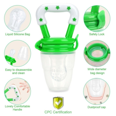 Picture of New Baby Food Feeder Soother Tether for Eating Fresh Fruit Vegetables Meat (Extra 3 Nipple)-Multicolor