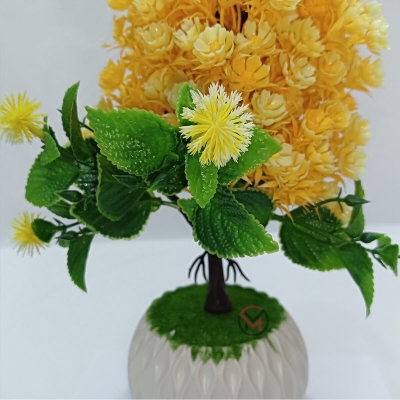 Picture of Flower Bonsai Artificial Grass Plants with Pot for Home Decor | Decorative Office Indoor Decor (Yellow, 1 Piece)-Yellow