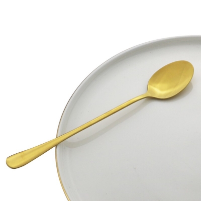 Picture of 6 pcs golden color Long Handle pickling spoon 6 Pieces Stainless Steel Teaspoon Coffee Dessert Mixing Spoon Round Soup Spoon 8 inches-Gold