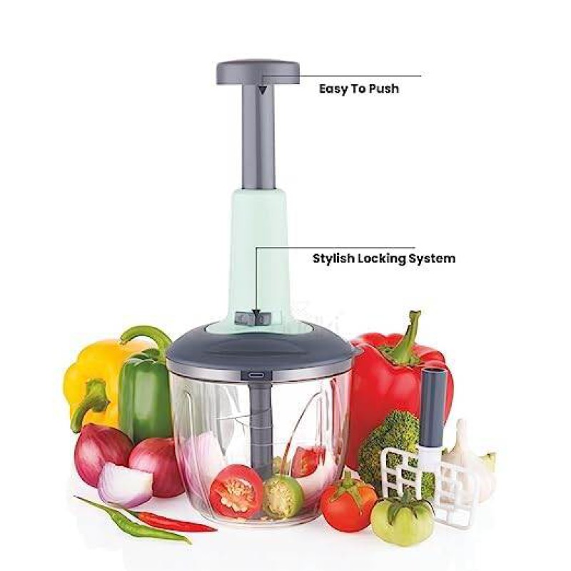 Picture of Refined Taste - Push Chopper Plastic Vegetable Chopper Cutter, Vegetable Push Chopper for Kitchen, 3 Sharp Stainless Steel Blades,-Multicolor