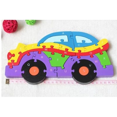 Picture of Wooden Puzzles 26 Preschool Educational Toys Blocks Shapes for 26 English Letters Numbers Transportation-Multicolor