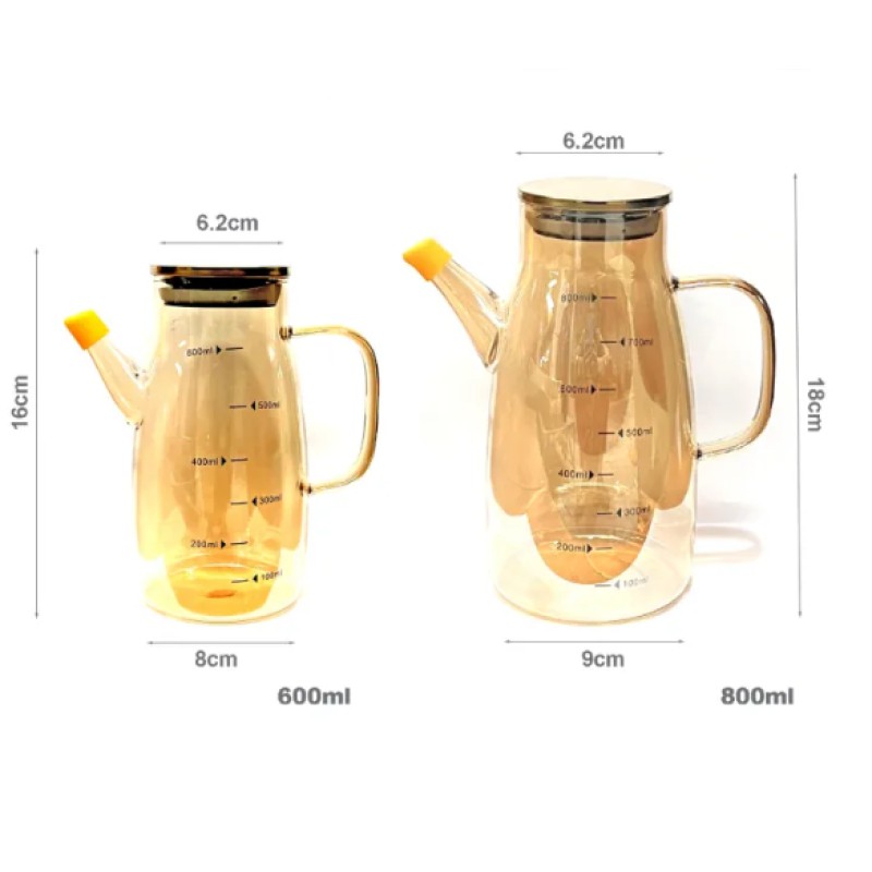 Picture of 1000ml 400 DEGREE HEAT RESISTANT Oil Tank | Glass jar with stopper for oil - vinegar - soy sauce - fish sauce | GOLD POTTER WITH Stainless steel lid-Gold