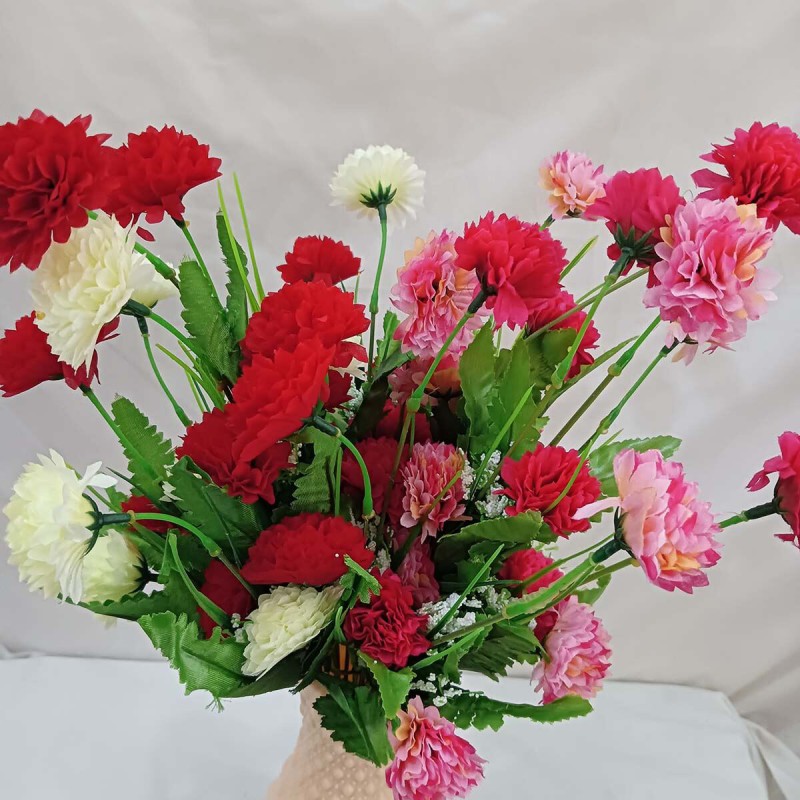 Picture of 40-50 Heads Multicolor Silk Artificial Flowers with Vase - 2 Sticks, 40cm Long, Plastic and Fabric - Ideal for Home, Restaurant, Wedding, Festival Decor-Multicolor