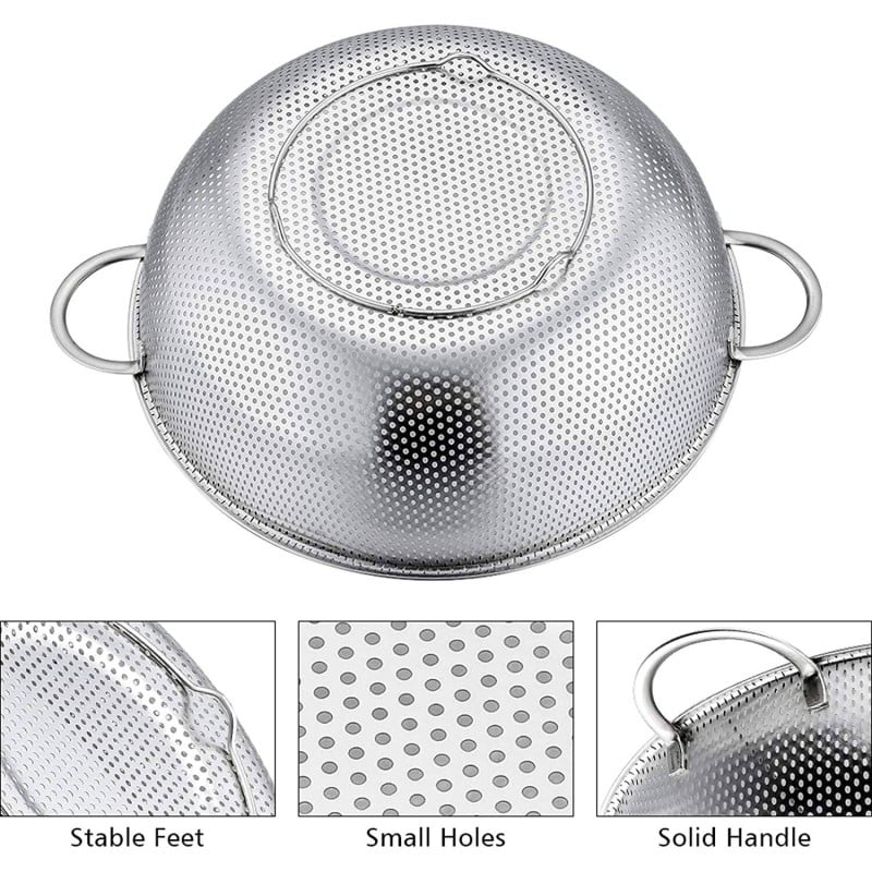 Picture of Set of 3, Stainless Steel Micro-Perforated Colanders Strainers for Draining Rinsing Washing, Ideal for Pasta Vegetables Fruits, Heavy Duty & Dishwasher Safe 22cm, 24cm and 26cm-Silver