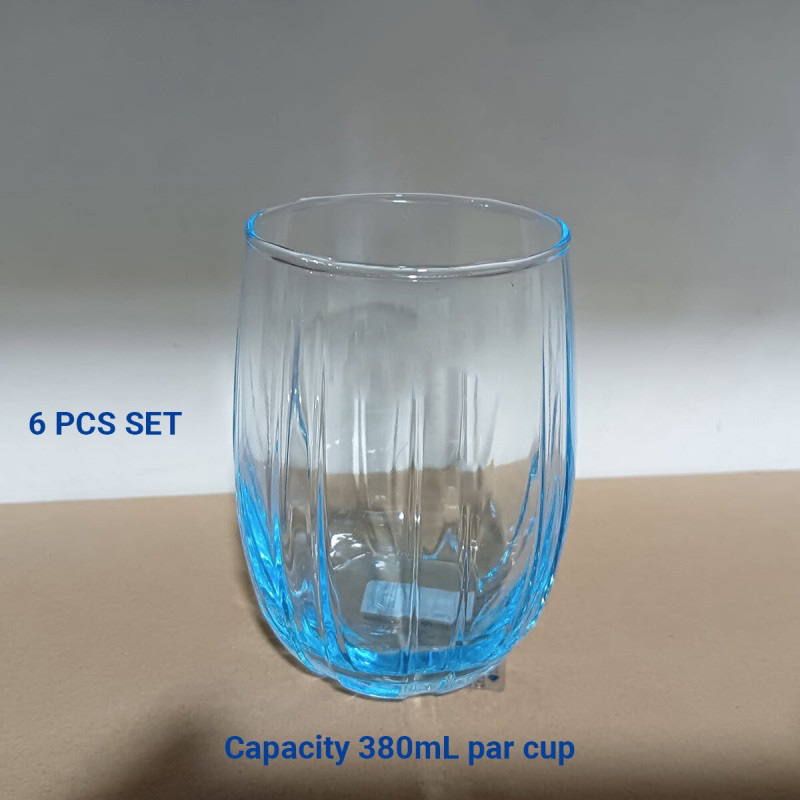Picture of 6 pcs color glass cup set JS5139-2B (Blue)-Blue