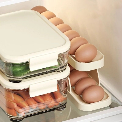 Picture of 3pcs Egg Container - Automatic Rolling Egg Holder Rack, Kitchen Refrigerator Egg Dispenser Fridge Organizer-Multicolor