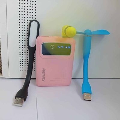 Picture of 4 pcs Combo set Smart Pawer Band and USB Fan USB light and mini USB fan set for Travel and traffic , summer , loadeshadding min usb fan long lasting smart fan and light-Multicolor