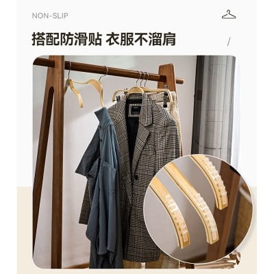 Picture of Non Slip Wooden Hangers 16 Inch Natural Finish Clothes Hangers-Light Wood - Hanger - White