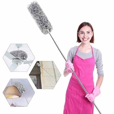 Picture of Microfiber Dusting Retractable Household Cleaner Feather Duster Car Sweeper From the Dust Brush - Grey