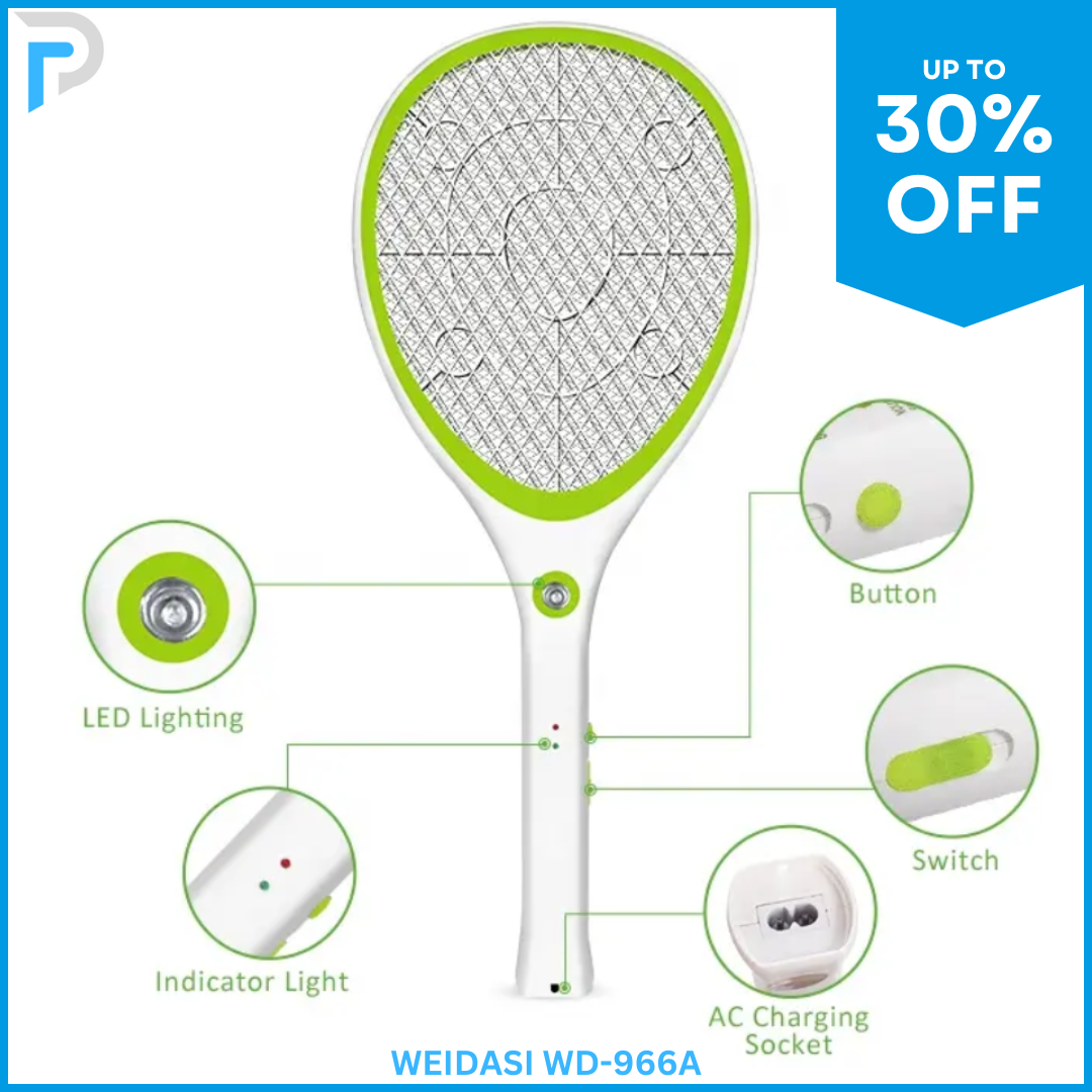 Picture of Weidasi WD-966A Multifunction Electric Mosquito Swatter Bat - White