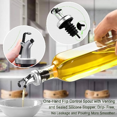 Picture of 375ml Glass Oil Dispenser Bottle with Lever-Release Stopper Crystal Clear Square Shaped