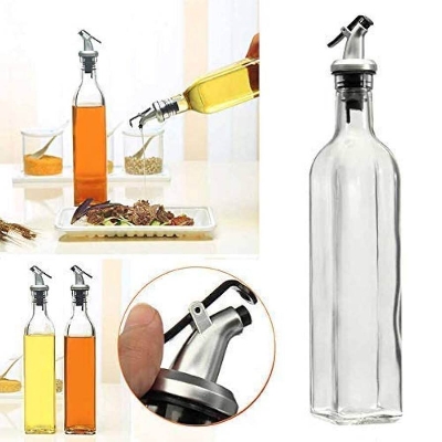 Picture of 375ml Glass Oil Dispenser Bottle with Lever-Release Stopper Crystal Clear Square Shaped