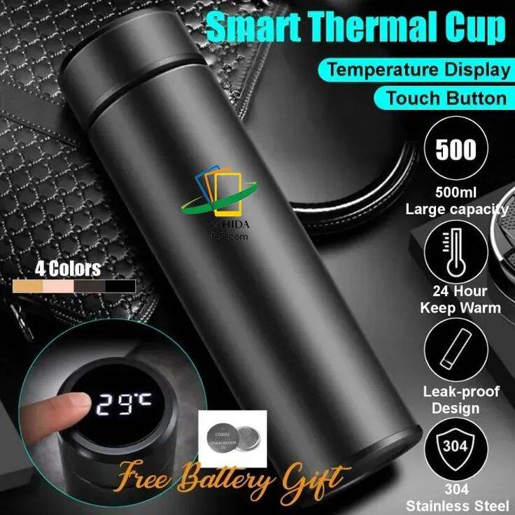 Picture of 500ml Led Temperature Display Stainless Steel Water Bottle, Smart Water Bottle Digital Display, - Black