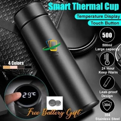 Picture of 500ml Led Temperature Display Stainless Steel Water Bottle, Smart Water Bottle Digital Display, - Black