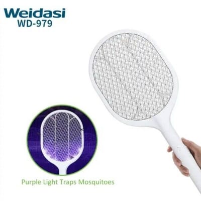 Picture of WEIDASI WD-979 Electric Mosquito Killer Bat - 3-in-1 Rechargeable Insect Swatter with Mosquito Killer Lamp - White
