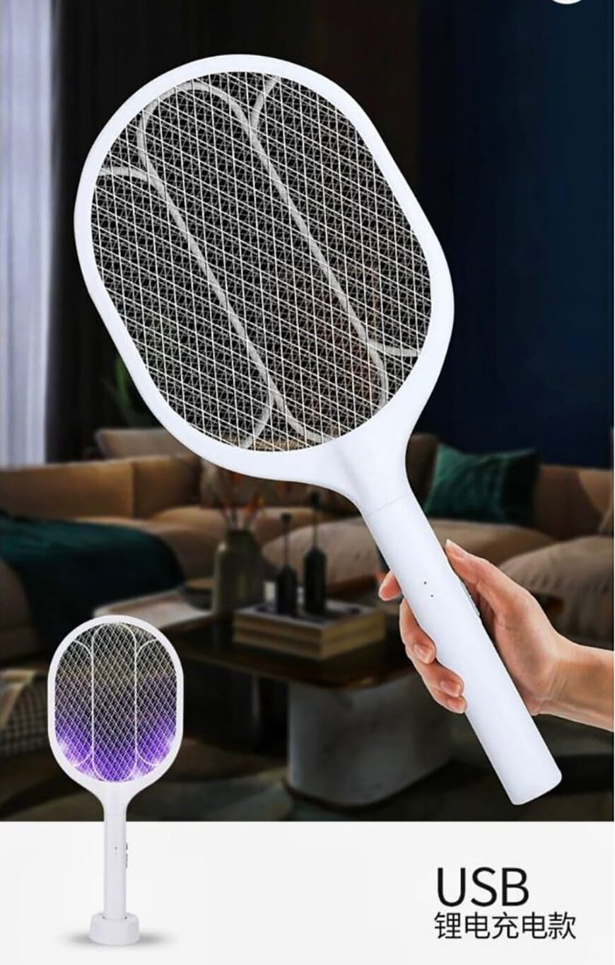 Picture of WEIDASI WD-979 Electric Mosquito Killer Bat - 3-in-1 Rechargeable Insect Swatter with Mosquito Killer Lamp - White