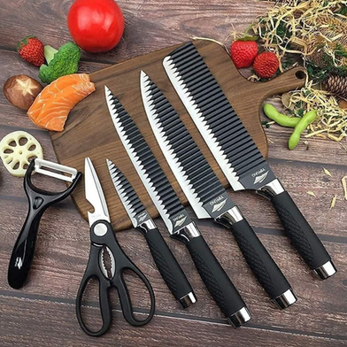 Picture of ZEPTER  6 Pcs Knife Set for Kitchen Cooking Knives Steak Knives with Free Sharpener - Matte Black