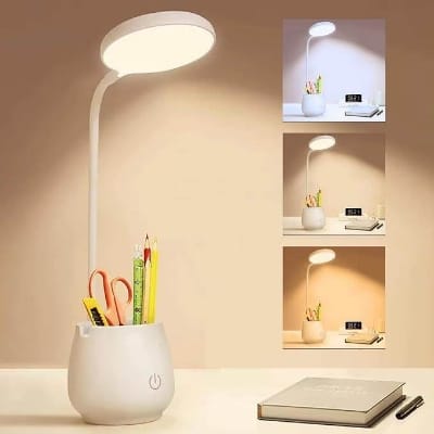 Picture of YAGE Rechargeable Table Lamp T109 Model 3 Light Mode Dimmer Touch On Off with Phone and Pen Holder Desk Reading Led Lamps Night Charging USB Cable Included