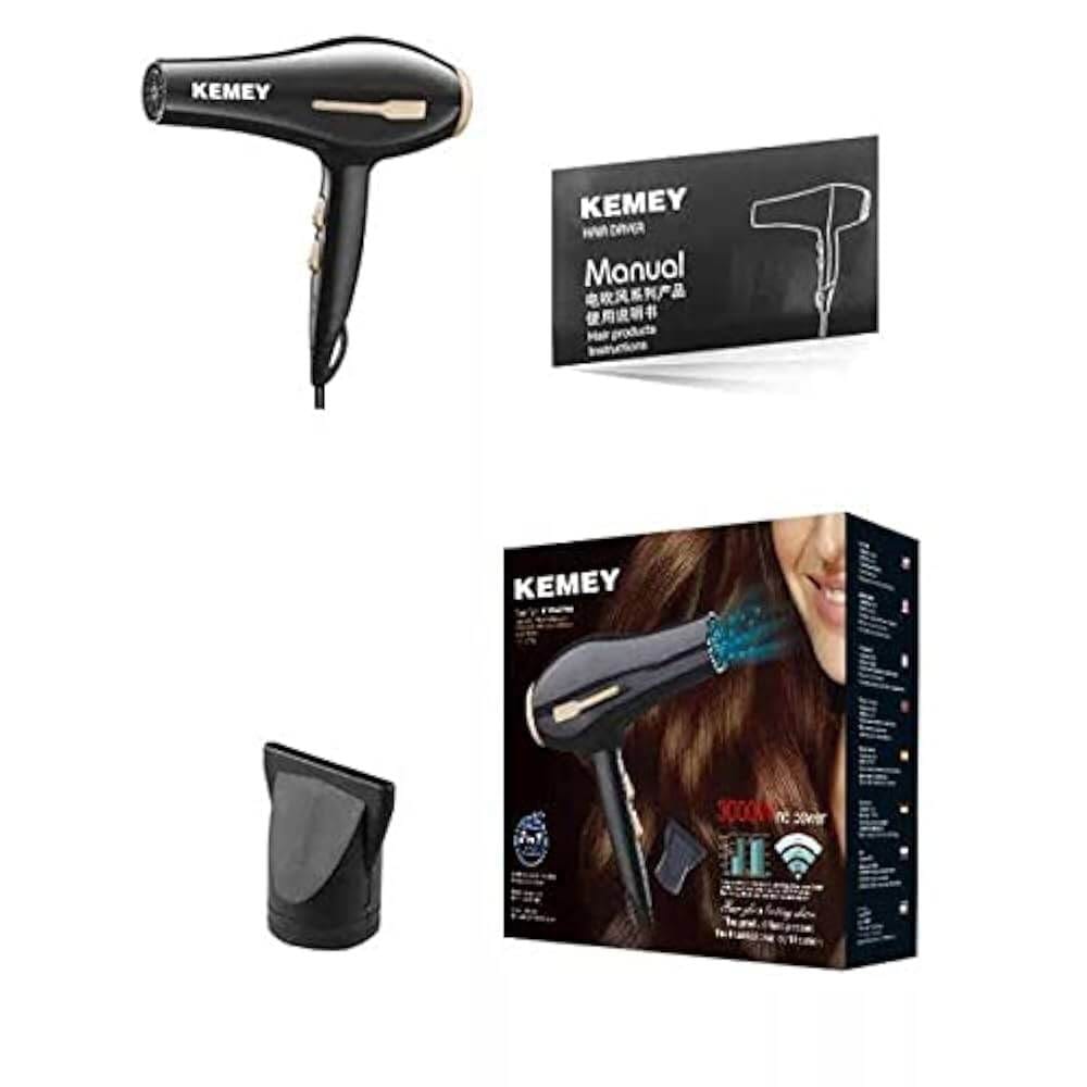Picture of Kemey KM-2376/2378 1000W/3000W (2 in 1) Powerful Professional Heavy Duty Hair Dryer Black 